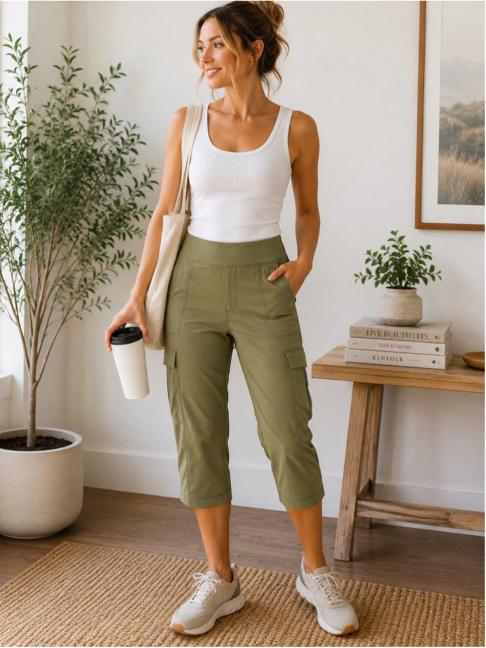 Duluth Trading Co Women’s Small Olive Green Flexpedition Cargo Capri Pants